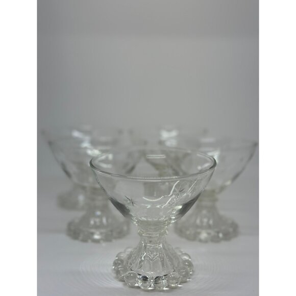 VTG Anchor Hocking Etched Starburst Laurel Boopie Glasses Set 5 Bubble Base 3.5" - Picture 2 of 7